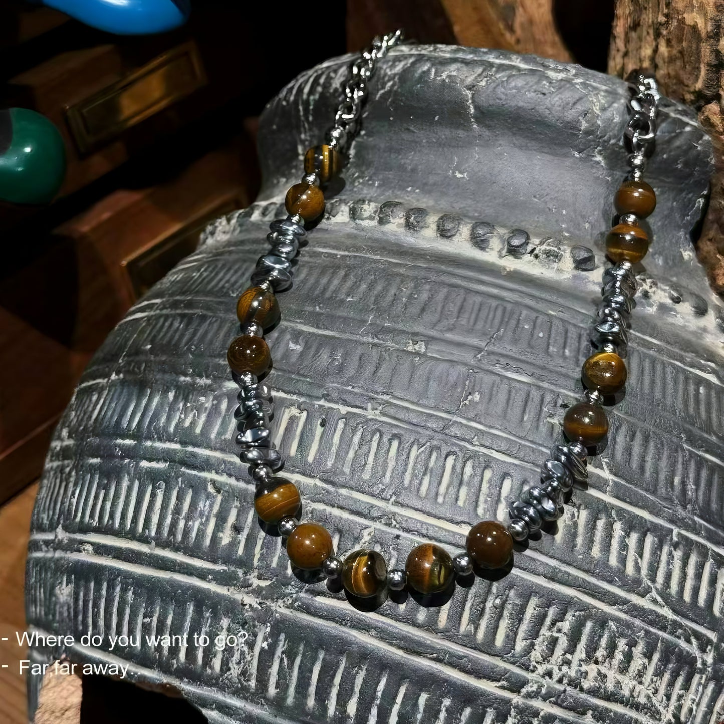 Tiger's eye steel necklace-Auroranew
