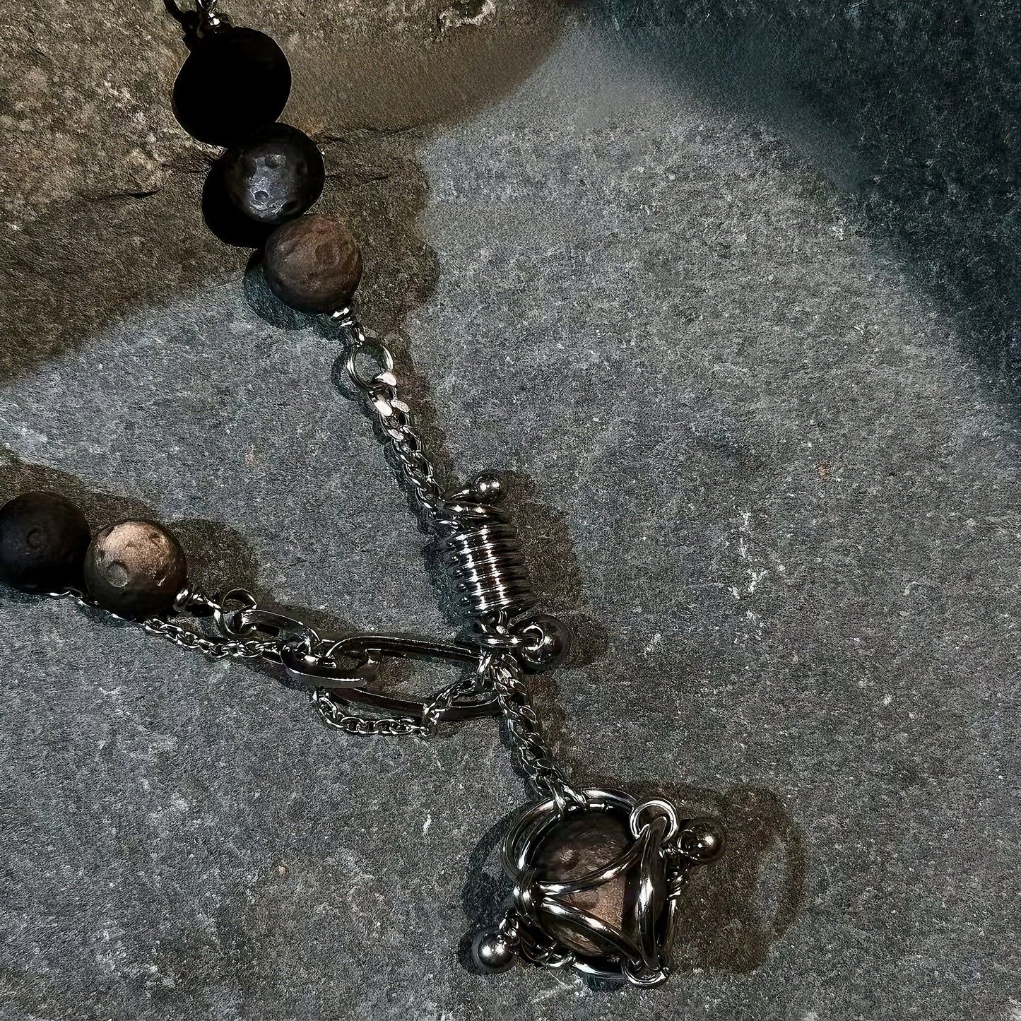 Black Obsidian Steel necklaces-Shadow Strength