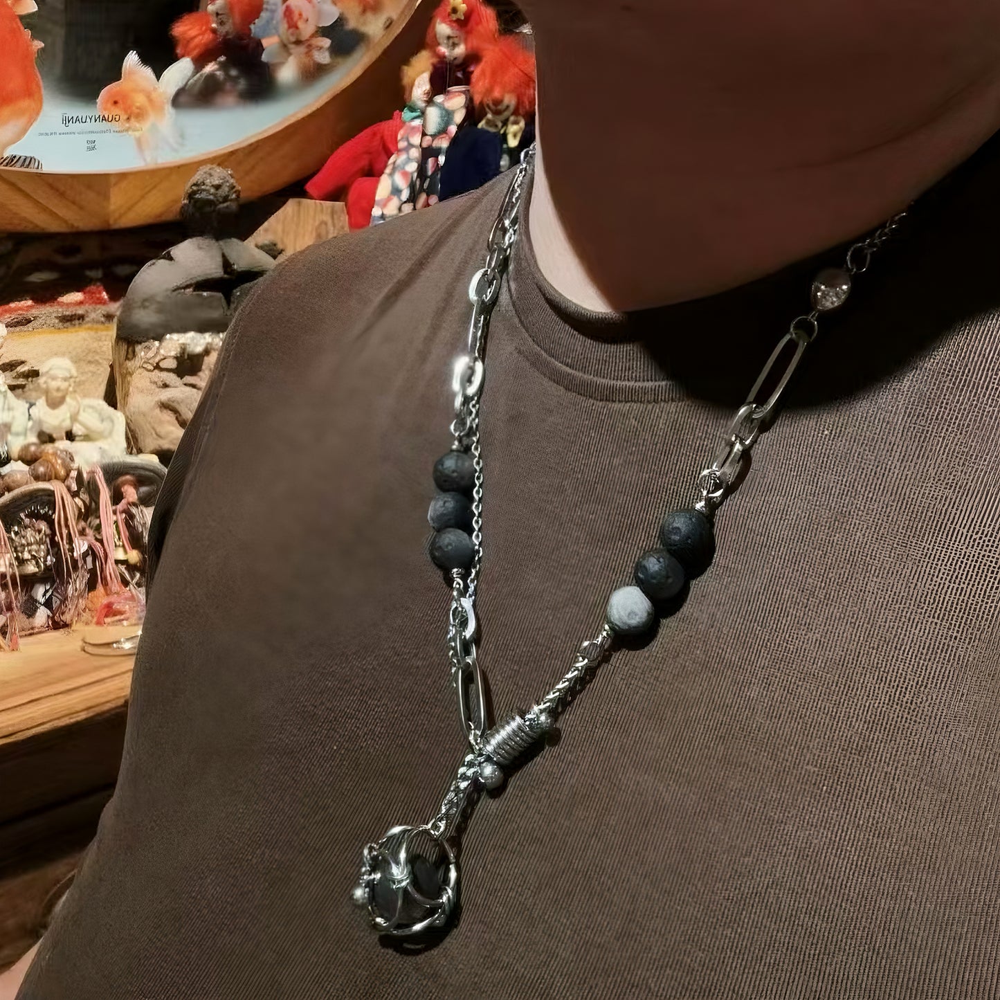 Black Obsidian Steel necklaces-Shadow Strength