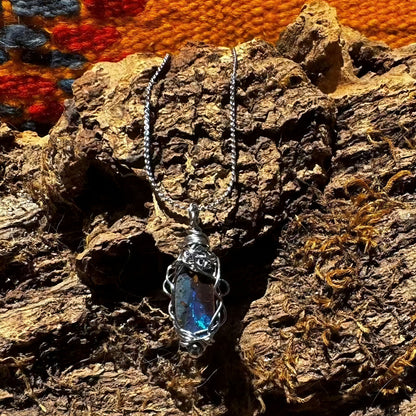 The Energy of Mother-of-Pebble Opal Mini Steel Pendant Necklace