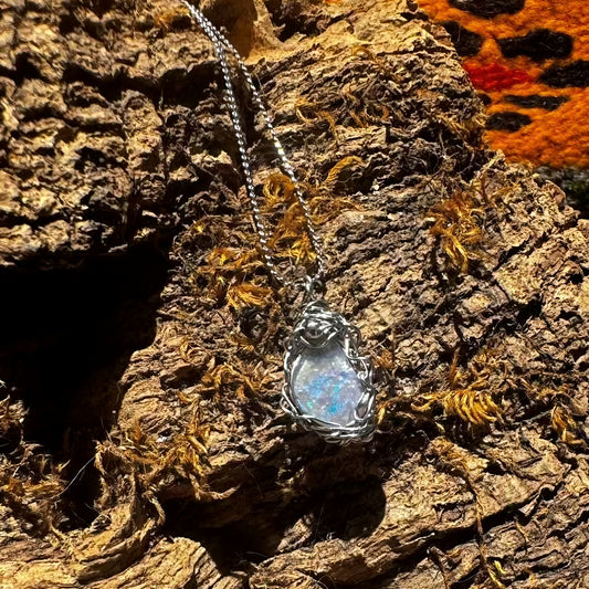 The Energy of Mother-of-Pebble Opal Mini Steel Pendant Necklace
