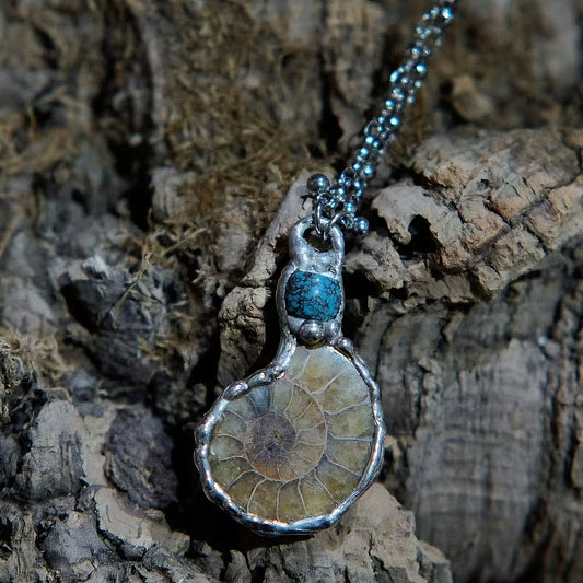 The Energy of Ammonite & Turquoise Long Sweater Chain