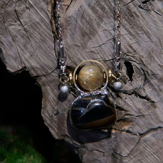 Blue Tiger's Eye & Rutilated Quartz Necklace