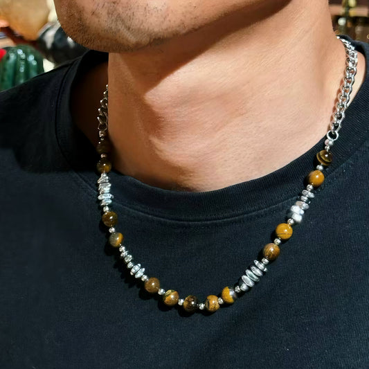 Tiger's eye steel necklace-Auroranew