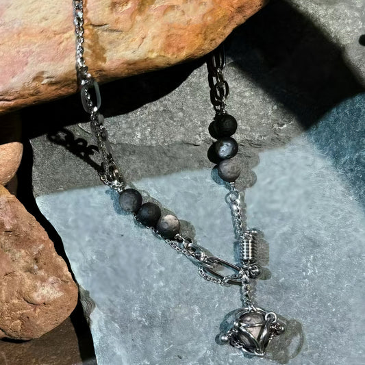 Black Obsidian Steel necklaces-Shadow Strength