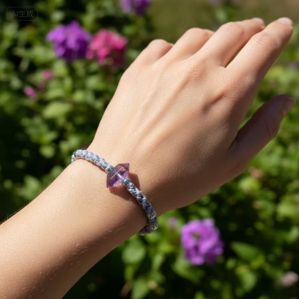 handmadeamethystsilkbraidedbracelebraceletowoman